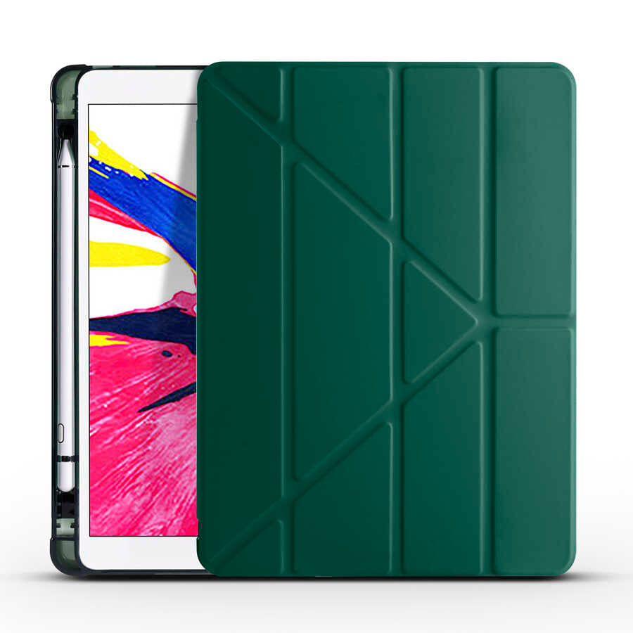 Apple iPad 10.2 2021 (9.Nesil) Kılıf Zore Tri Folding Kalem Bölmeli Standlı Kılıf Gri