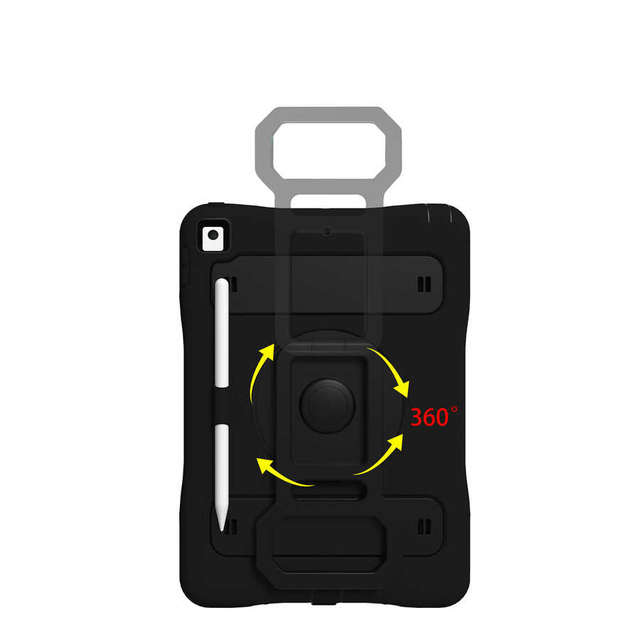 Apple iPad 10.2 2021 (9.Nesil) Zore Yeni Nesil Kalem Bölmeli Defender Tablet Silikon Siyah