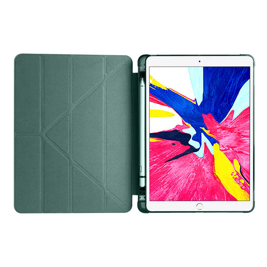 Apple iPad 10.2 (8.Nesil) Kılıf Zore Tri Folding Kalem Bölmeli Standlı Kılıf Gri