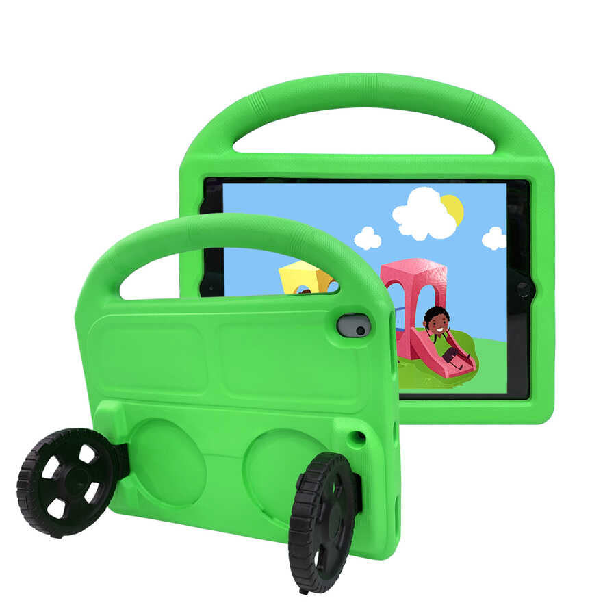 Apple iPad 10.2 (8.Nesil) Zore Wheel Car Tekerlek Standlı Tablet Eva Silikon Kılıf Yeşil