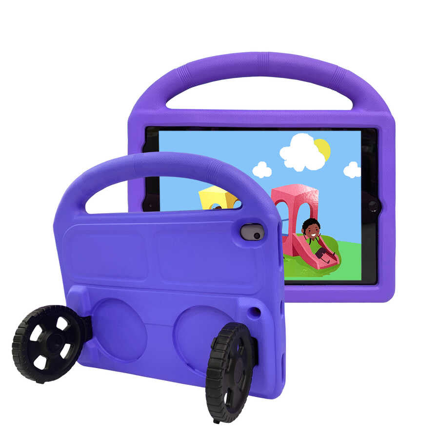 Apple iPad 10.2 (9.Nesil) Zore Wheel Car Tekerlek Standlı Tablet Eva Silikon Kılıf Yeşil