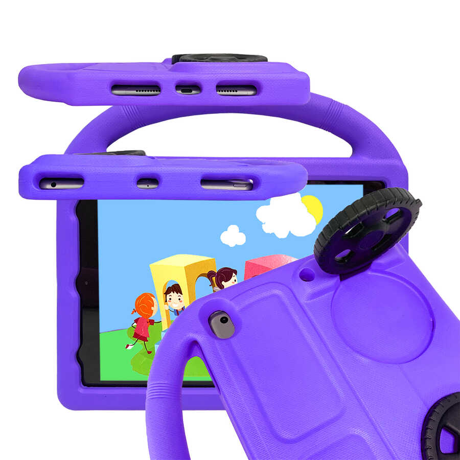 Apple iPad 10.2 (9.Nesil) Zore Wheel Car Tekerlek Standlı Tablet Eva Silikon Kılıf Siyah