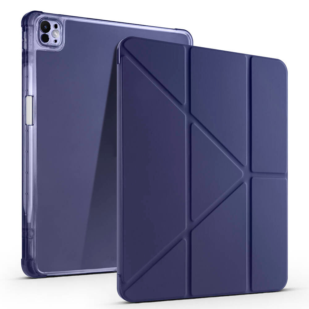 Apple iPad Air 13 2024 Kılıf Zore Tri Folding Kalem Bölmeli Standlı Kılıf Lacivert