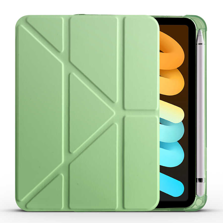 Apple iPad Mini 2021 (6.Nesil) Kılıf Zore Tri Folding Kalem Bölmeli Standlı Kılıf Siyah