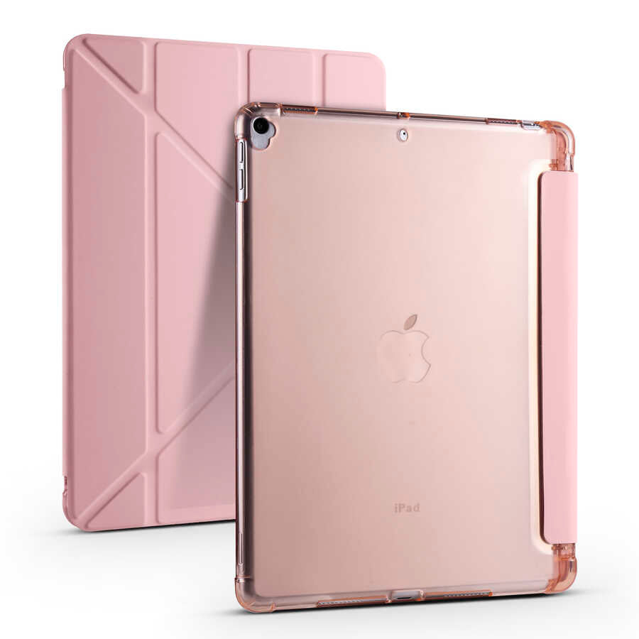 Apple iPad Pro 10.5 (7.Nesil) Kılıf Zore Tri Folding Kalem Bölmeli Standlı Kılıf Gri