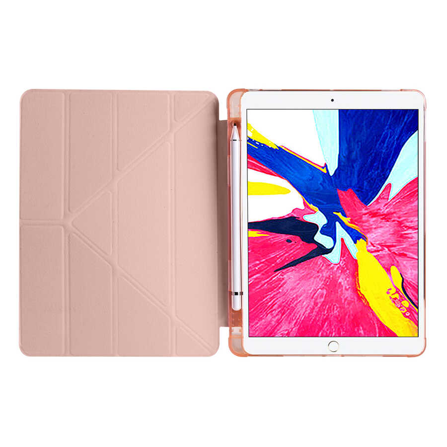 Apple iPad Pro 10.5 (7.Nesil) Kılıf Zore Tri Folding Kalem Bölmeli Standlı Kılıf Gri