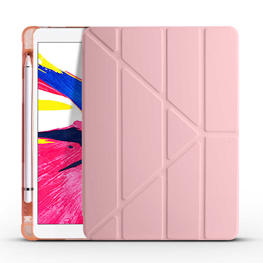 Apple iPad Pro 10.5 (7.Nesil) Kılıf Zore Tri Folding Kalem Bölmeli Standlı Kılıf Gri