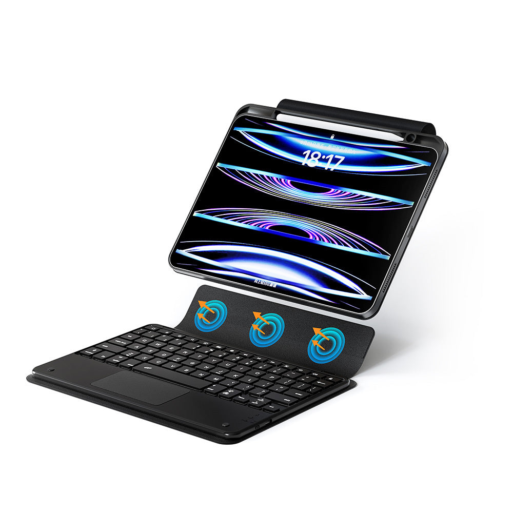 Apple iPad Pro 11 2024 Zore Border Keyboard Bluetooh Bağlantılı Standlı Klavyeli Tablet Kılıfı Siyah