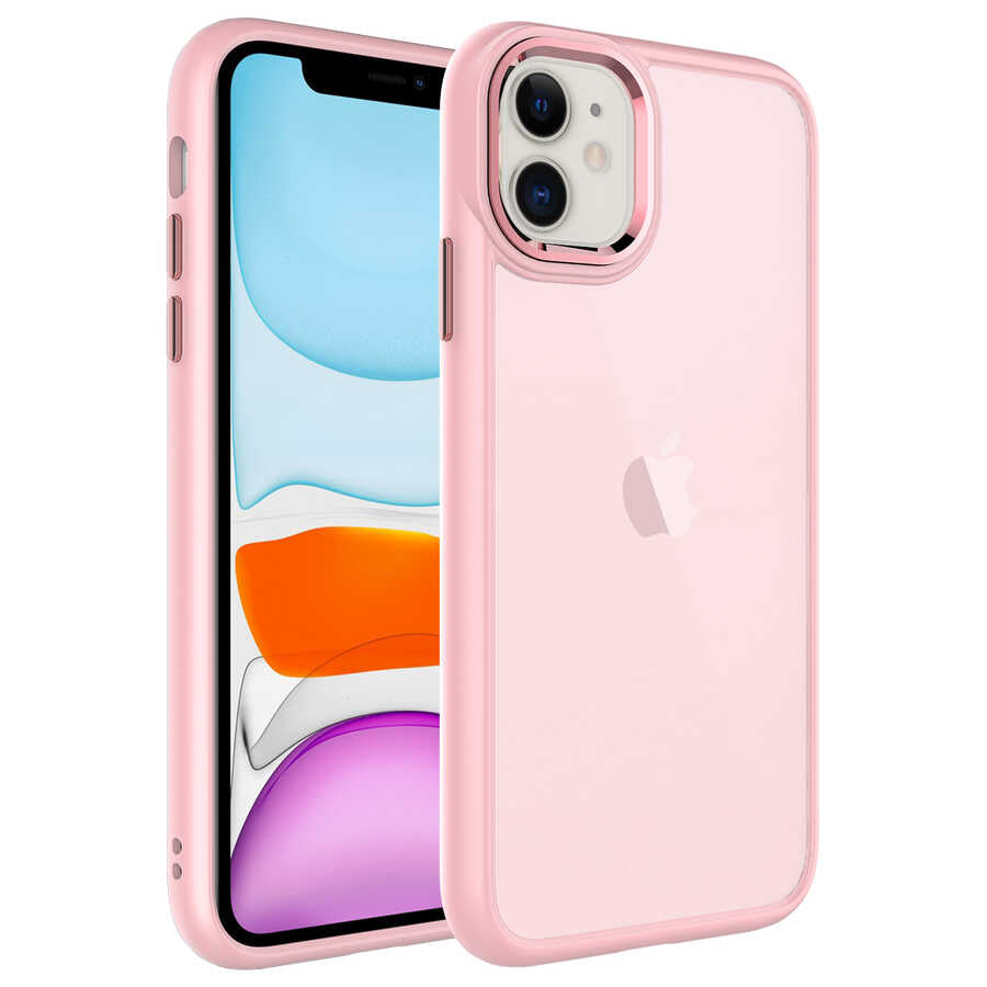Apple iPhone 11 Kılıf Buzlu Sert PC Zore May Kapak Pembe Açık