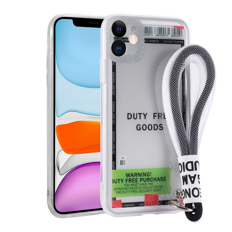 Apple iPhone 11 Kılıf Desenli El Askılı İpli Zore Astana Silikon Kapak Duty Free