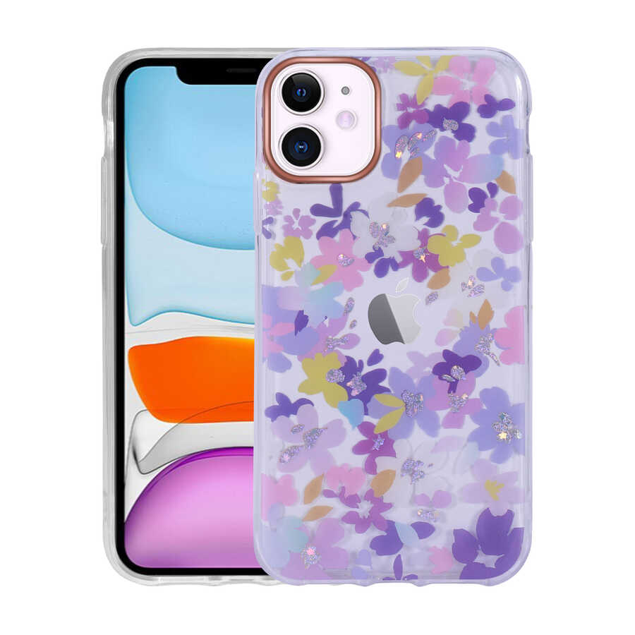Apple iPhone 11 Kılıf Desenli Simli Sert Zore İnka Kapak NO4
