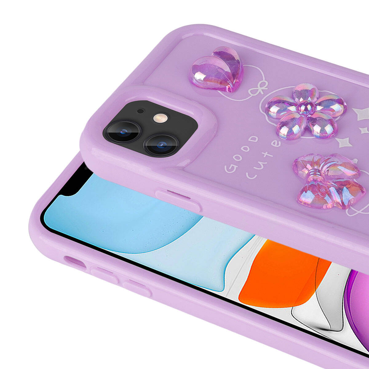 Apple iPhone 11 Kılıf Kabartma Figürlü Parlak Zore Toys Silikon Kapak Pembe