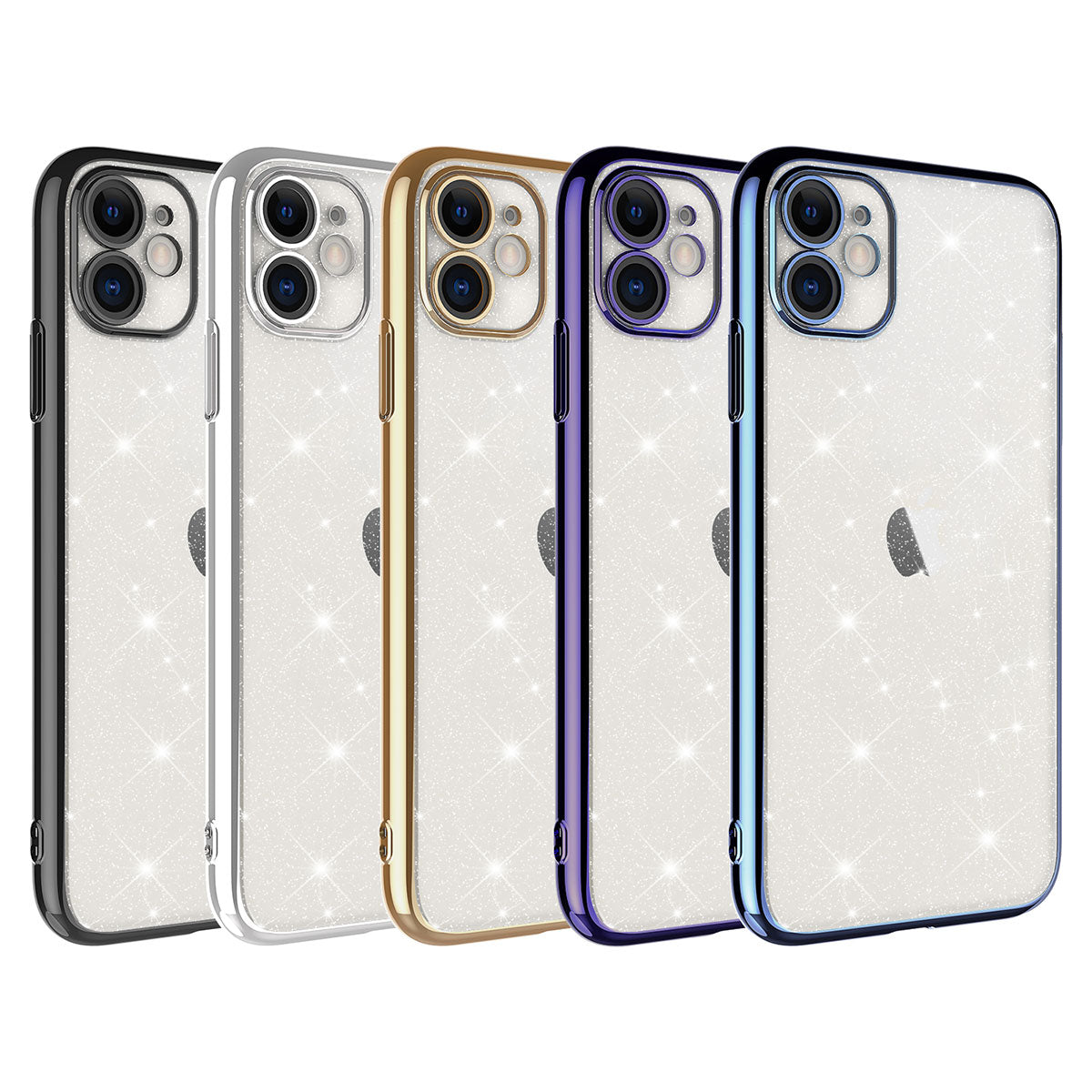 Apple iPhone 11 Kılıf Kamera Korumalı Renkli Çerçeveli Simli Zore Garage Kapak Derin Mor