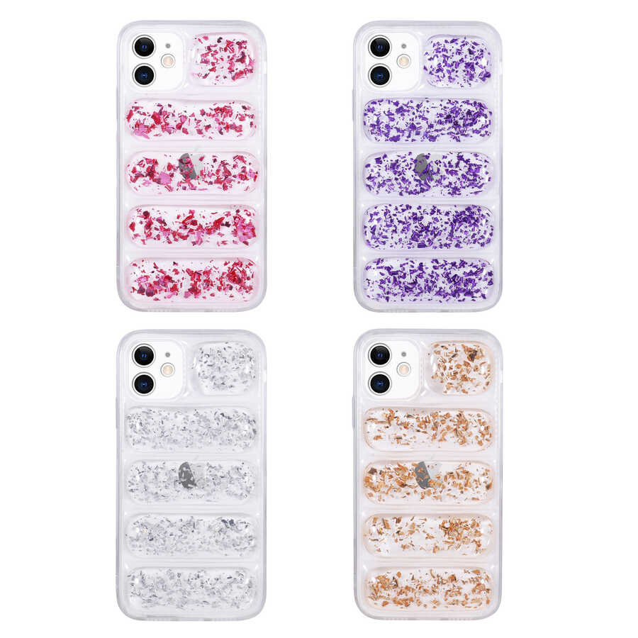 Apple iPhone 11 Kılıf Kamera Korumalı Simli Airbag'li Zore Dalga Kapak Mor