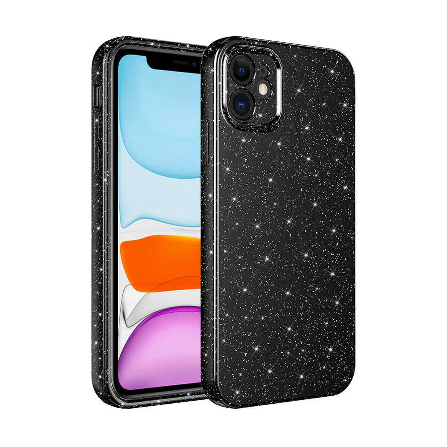 Apple iPhone 11 Kılıf Kamera Korumalı Simli Lüks Zore Koton Kapak Siyah