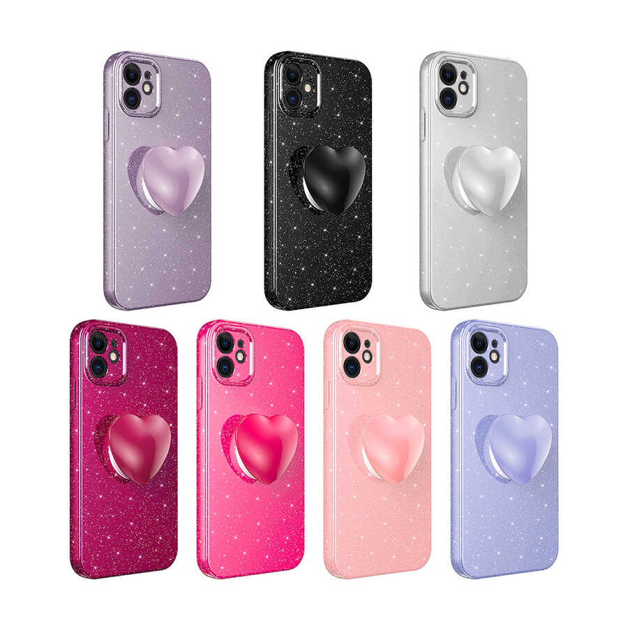 Apple iPhone 11 Kılıf Kamera Korumalı Simli Pop Soketli Lüks Zore Koton Soketli Kapak Siyah