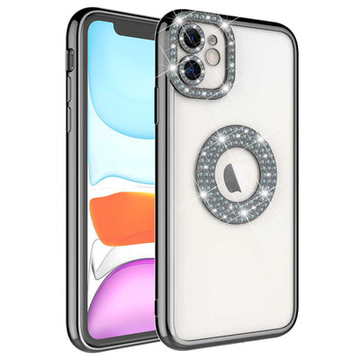 Apple iPhone 11 Kılıf Kamera Korumalı Taş Süslemeli Arkası Şeffaf Zore Asya Kapak Yeşil