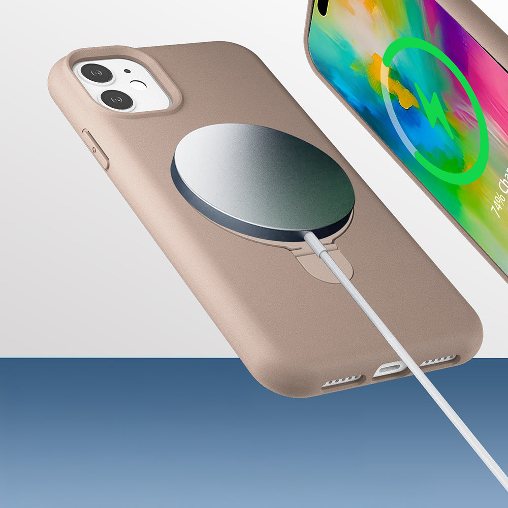 Apple iPhone 11 Kılıf M-safe Şarj Özellikli Standlı Zore Samara Kapak Titanyum-Gri
