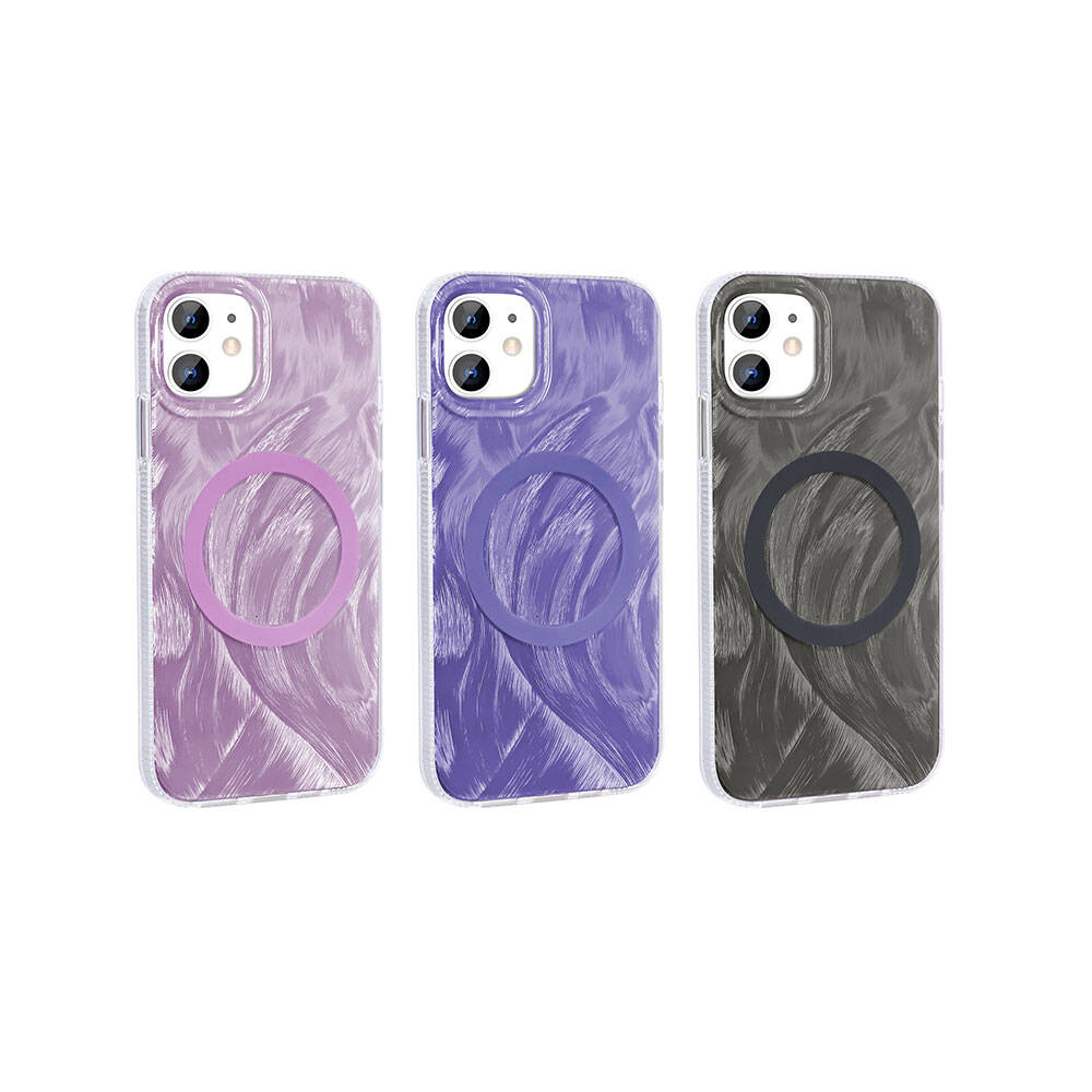 Apple iPhone 11 Kılıf M-safe Şarj Özellikli Fırça Boya Desenli Zore Palet Kapak Pembe
