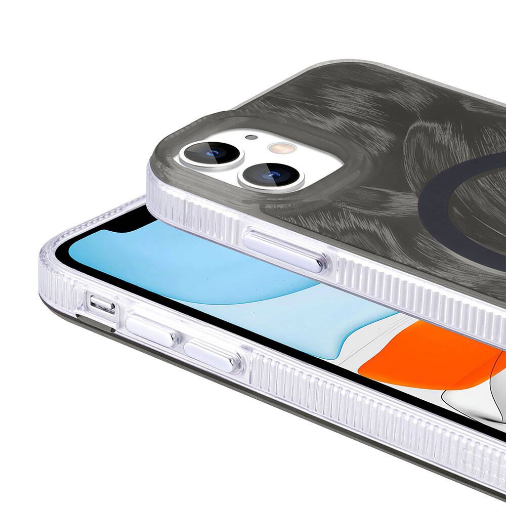 Apple iPhone 11 Kılıf M-safe Şarj Özellikli Fırça Boya Desenli Zore Palet Kapak Pembe
