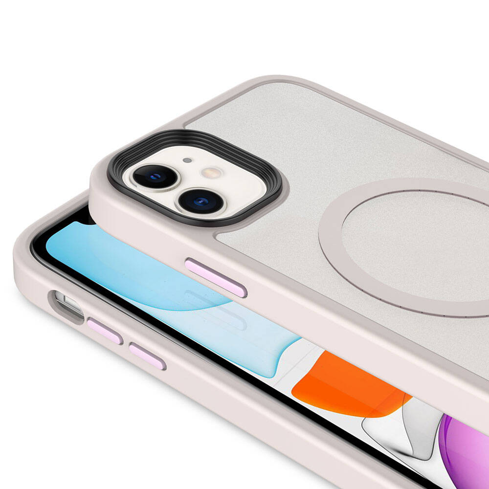 Apple iPhone 11 Kılıf Mat Arka Yüzey Wireless Şarj Özellikli Zore Flet M-safe Kapak Pembe