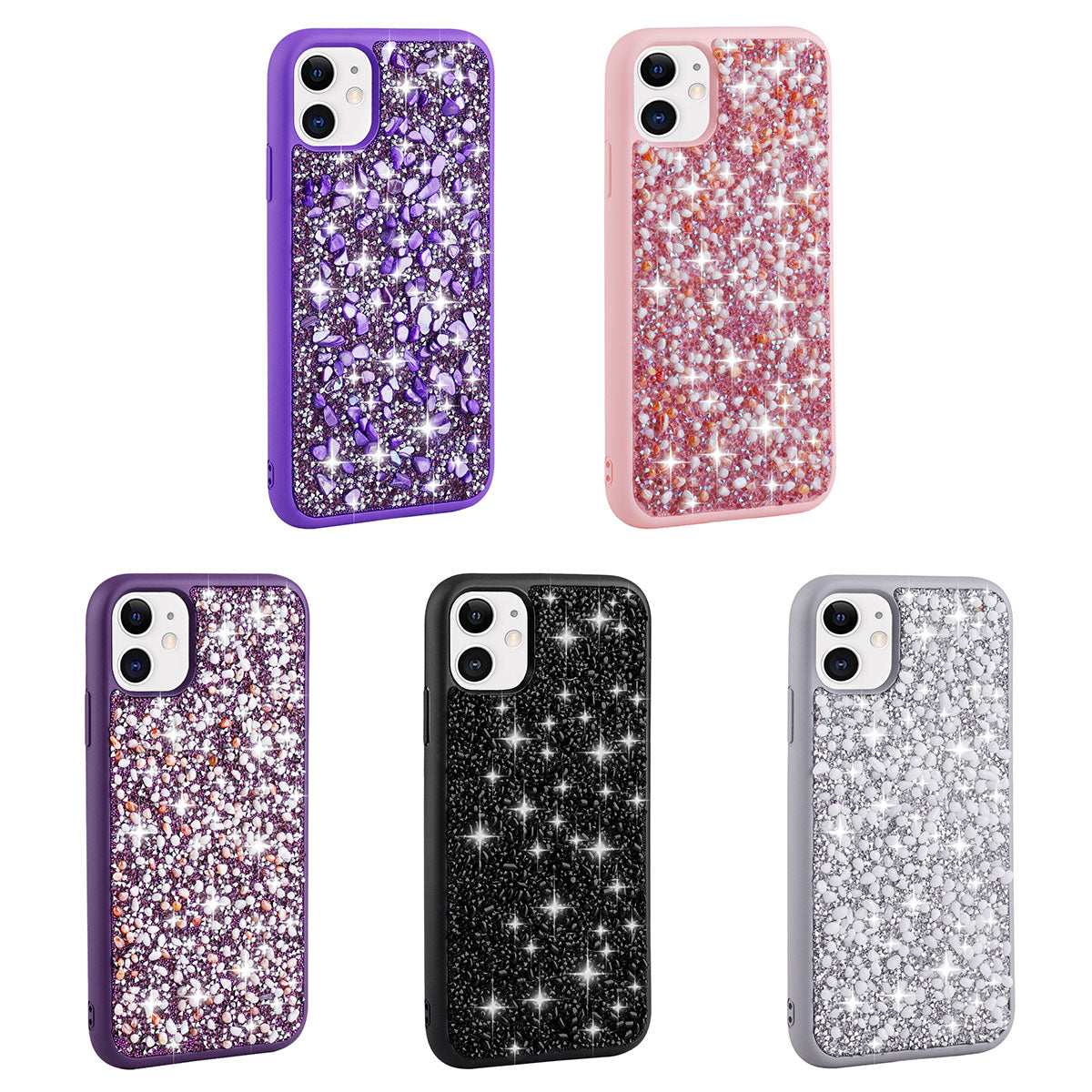 Apple iPhone 11 Kılıf Parlak Taşlı Tasarım Zore Linea Kapak Pembe