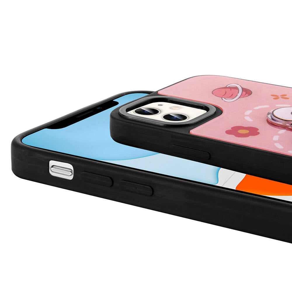 Apple iPhone 11 Kılıf Parlayan Kabartmalı İkonik Figürlü Zore Amas Silikon Kapak Mor