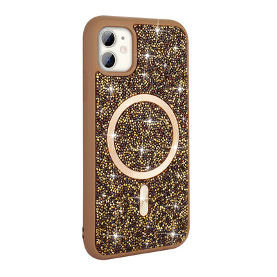 Apple iPhone 11 Kılıf Pırlanta Tasarımlı M-safe Şarj Özellikli Zore Mozaik Silikon Kapak Siyah