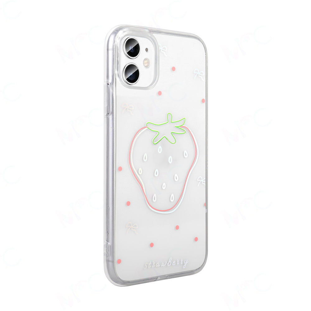 Apple iPhone 11 Kılıf Şeffaf Figürlü Zore Folk Sert Kapak Çilek