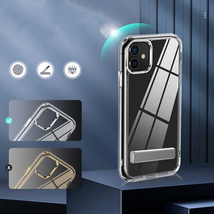 Apple iPhone 11 Kılıf Standlı Şeffaf Silikon Zore L-Stand Kapak Renksiz