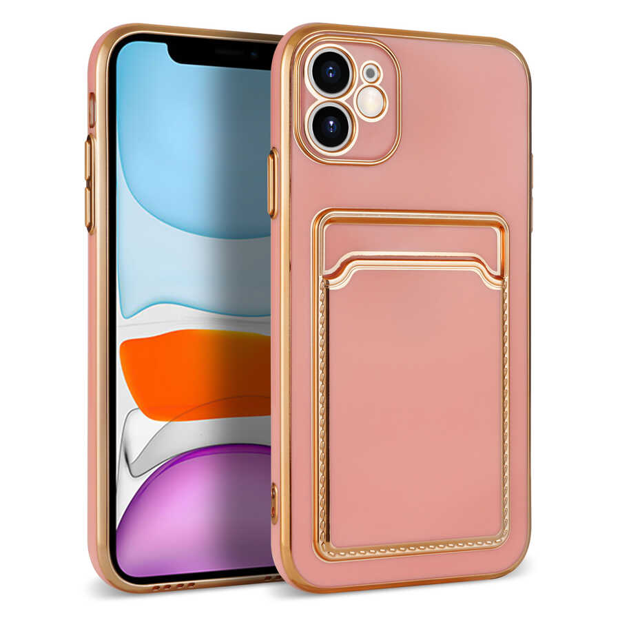 Apple iPhone 11 Kılıf Zore Bark Kartlıklı Kapak Rose Gold
