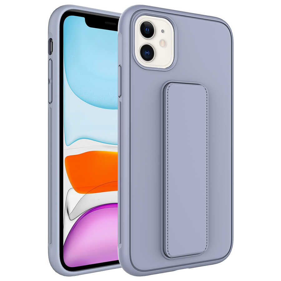 Apple iPhone 11 Kılıf Zore Qstand Kapak Gri
