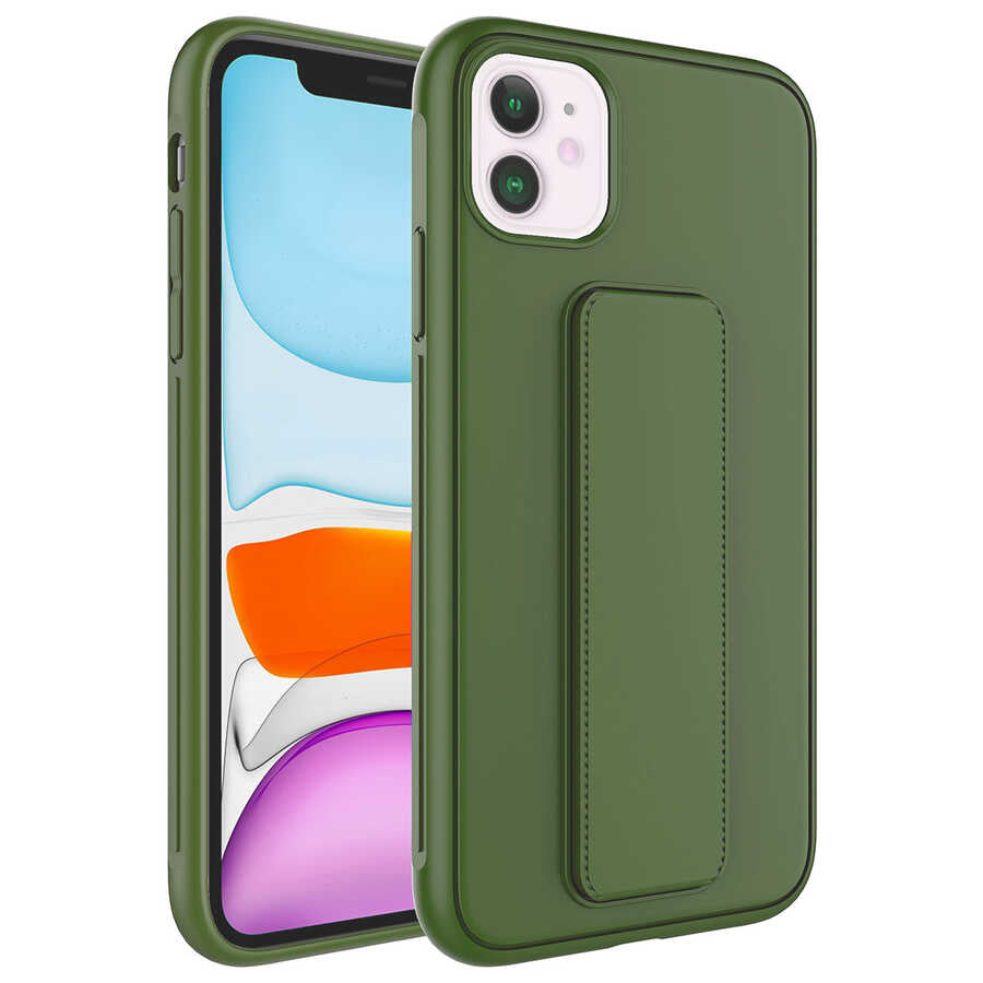 Apple iPhone 11 Kılıf Zore Qstand Kapak Koyu Yeşil