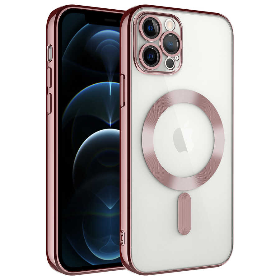Apple iPhone 11 Pro Kılıf Kamera Korumalı M-safe Wireless Şarj Özellikli Zore Demre Kapak Rose Gold