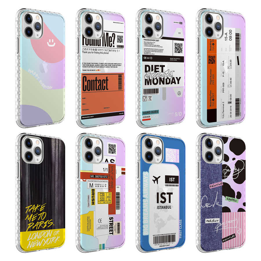 Apple iPhone 11 Pro Max Kılıf Airbag Kenarlı Renkli Desenli Silikon Zore Elegans Kapak NO3