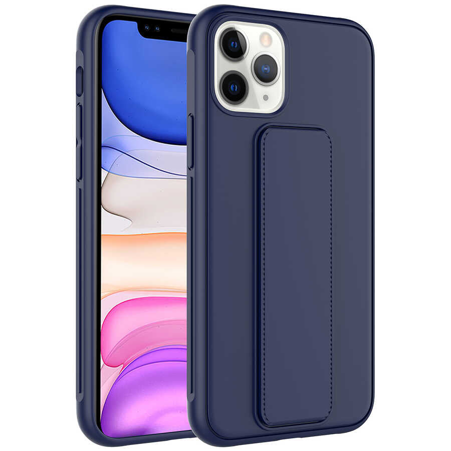 Apple iPhone 11 Pro Max Kılıf Zore Qstand Kapak Lacivert