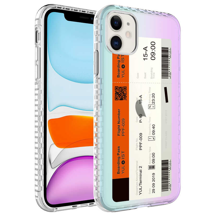 Apple iPhone 12 Kılıf Airbag Kenarlı Renkli Desenli Silikon Zore Elegans Kapak