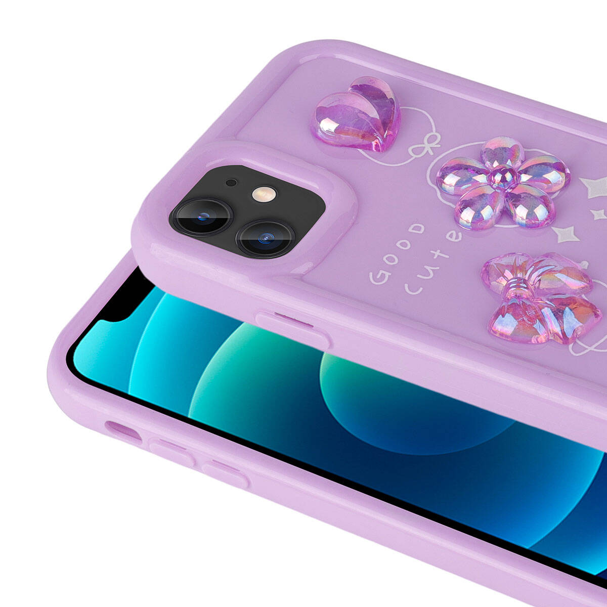 Apple iPhone 12 Kılıf Kabartma Figürlü Parlak Zore Toys Silikon Kapak Beyaz