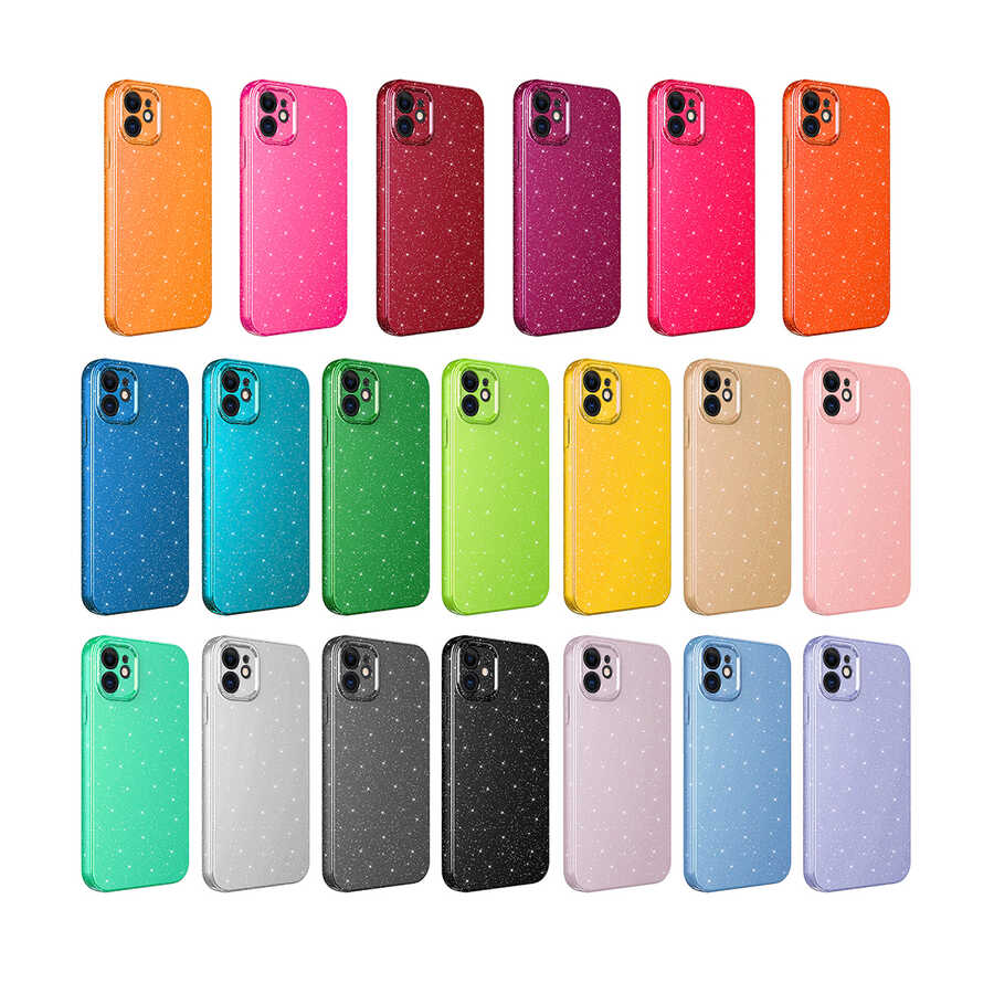 Apple iPhone 12 Kılıf Kamera Korumalı Simli Lüks Zore Koton Kapak Pembe Koyu