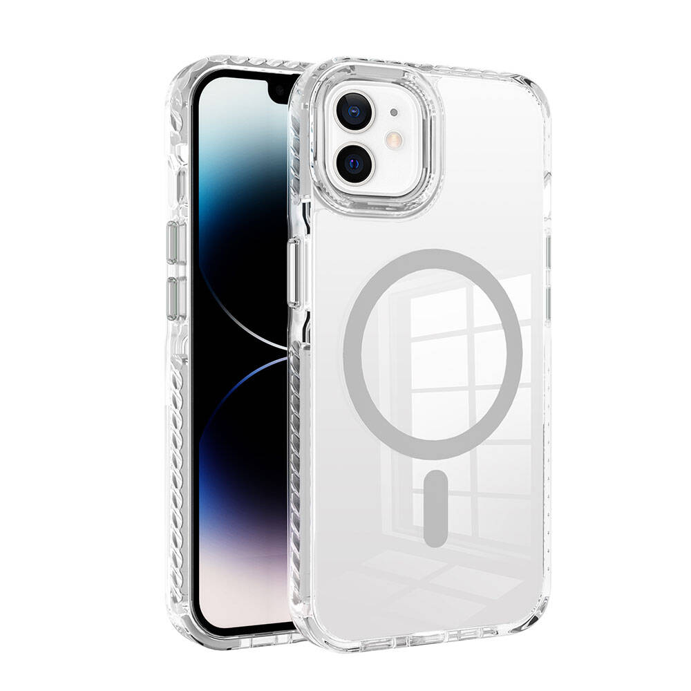 Apple iPhone 12 Kılıf M-safe Şarj Özellikli Airbagli Takılabilir Askı Aparatlı Zore Nana Kapak Gri