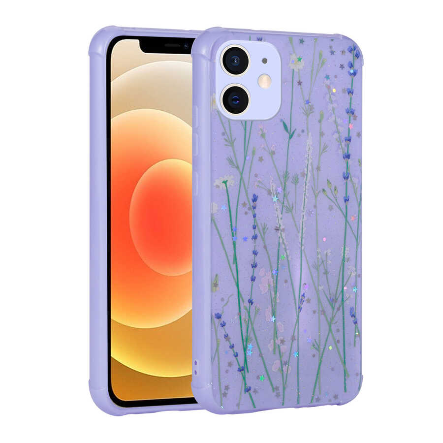 Apple iPhone 12 Kılıf Simli Desenli Kamera Korumalı Parlak Zore Popy Kapak Dallar