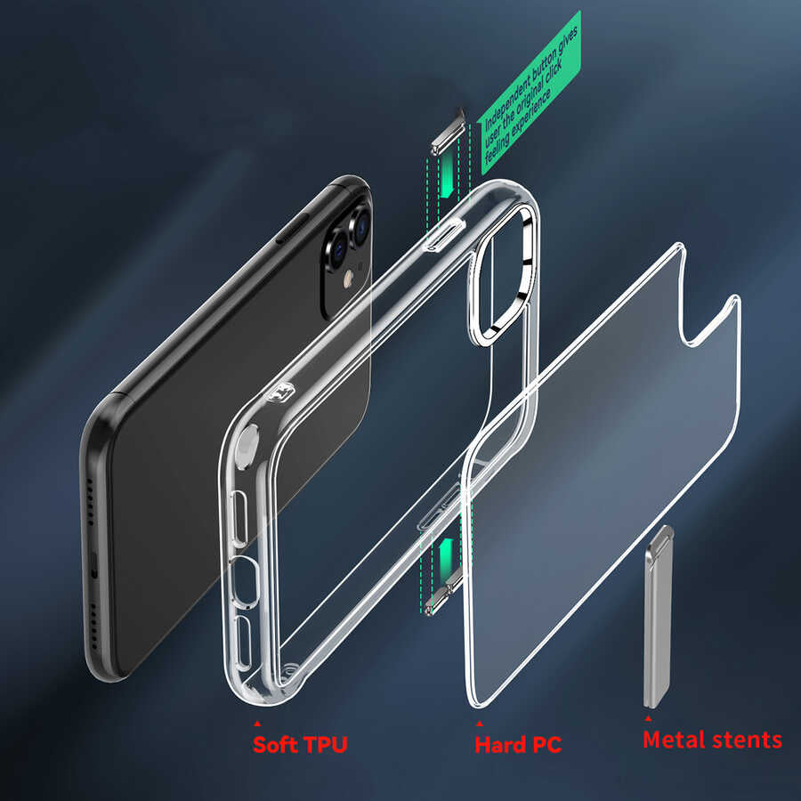 Apple iPhone 12 Kılıf Standlı Şeffaf Silikon Zore L-Stand Kapak Renksiz