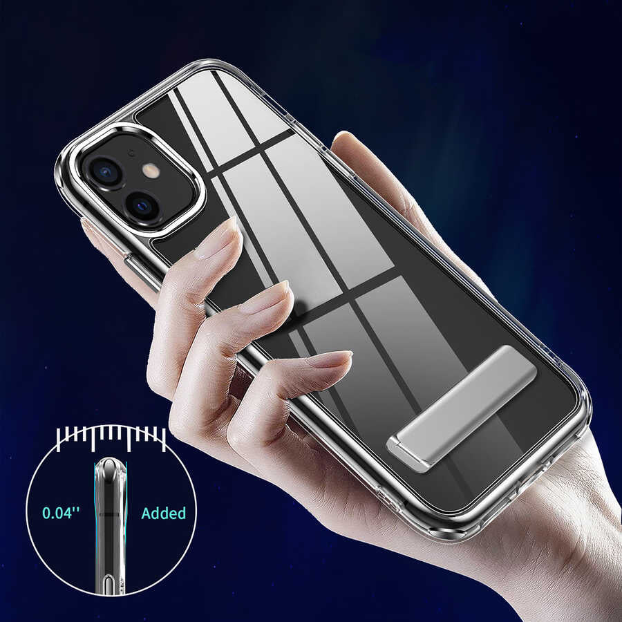 Apple iPhone 12 Kılıf Standlı Şeffaf Silikon Zore L-Stand Kapak Renksiz