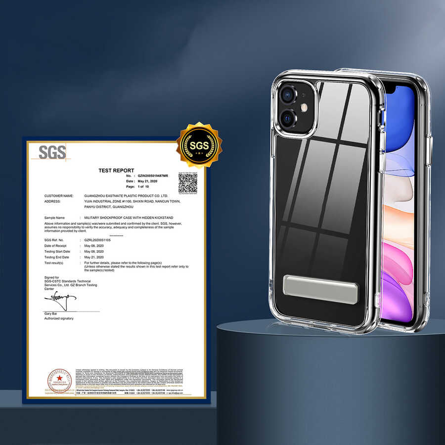 Apple iPhone 12 Kılıf Standlı Şeffaf Silikon Zore L-Stand Kapak Renksiz