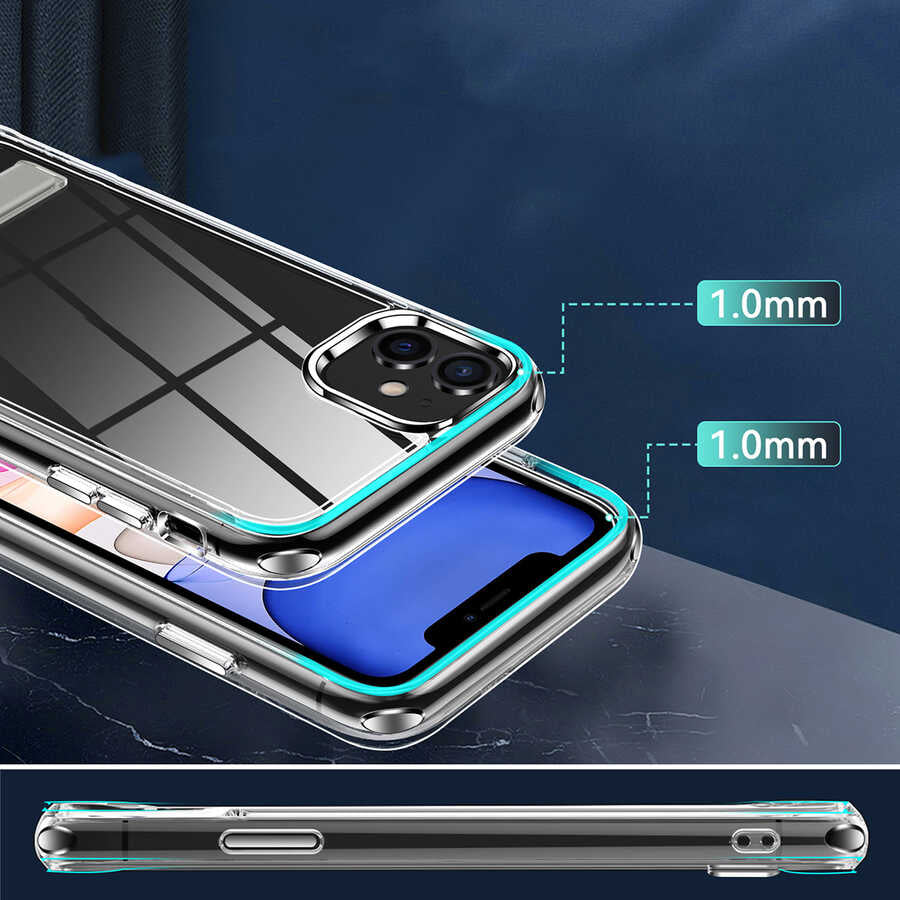Apple iPhone 12 Kılıf Standlı Şeffaf Silikon Zore L-Stand Kapak Renksiz