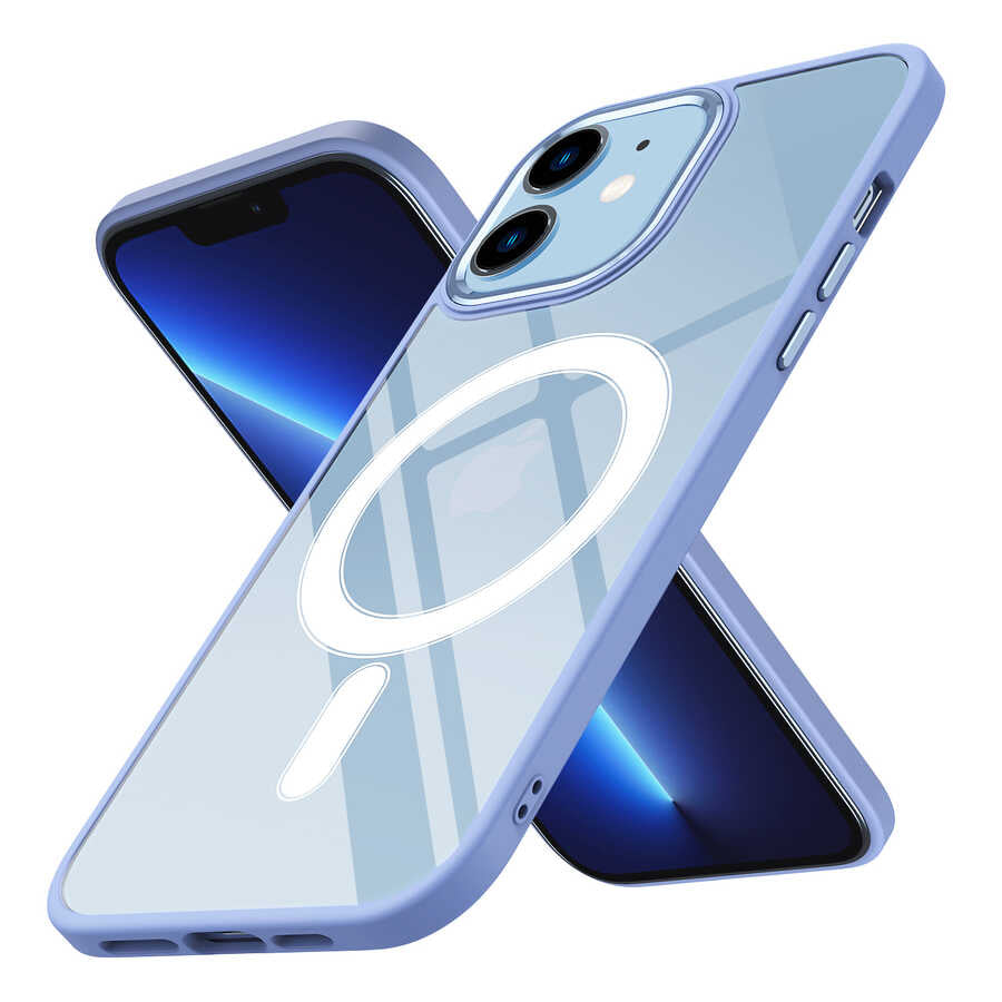 Apple iPhone 12 Kılıf Wireless Şarj Özellikli Zore Krom M-safe Silikon Kapak Lila