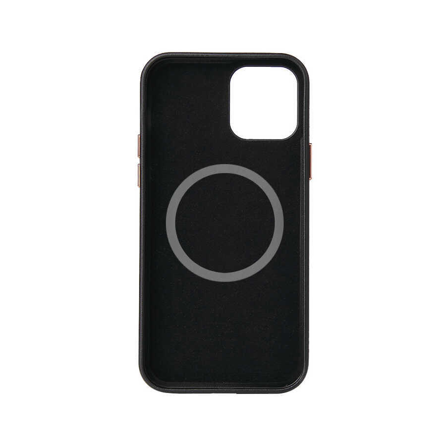 Apple iPhone 12 Kılıf Zore Leathersafe Wireless Kapak Kahverengi