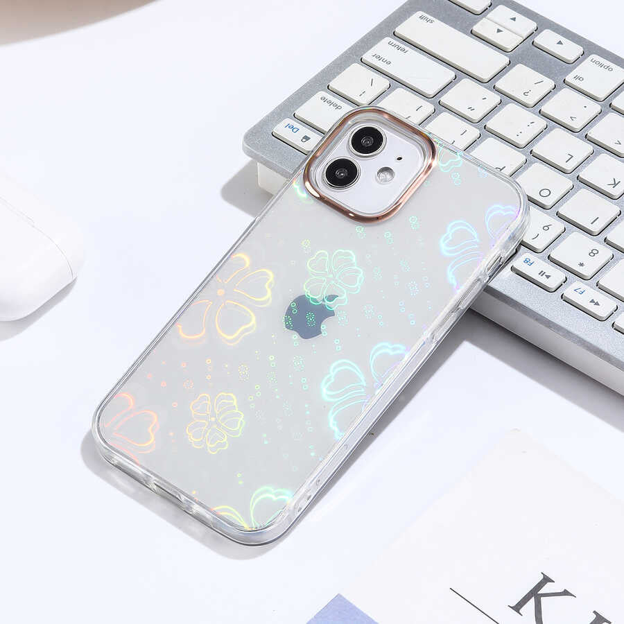 Apple iPhone 12 Kılıf Zore Sidney Desenli Sert Kapak Flower No3