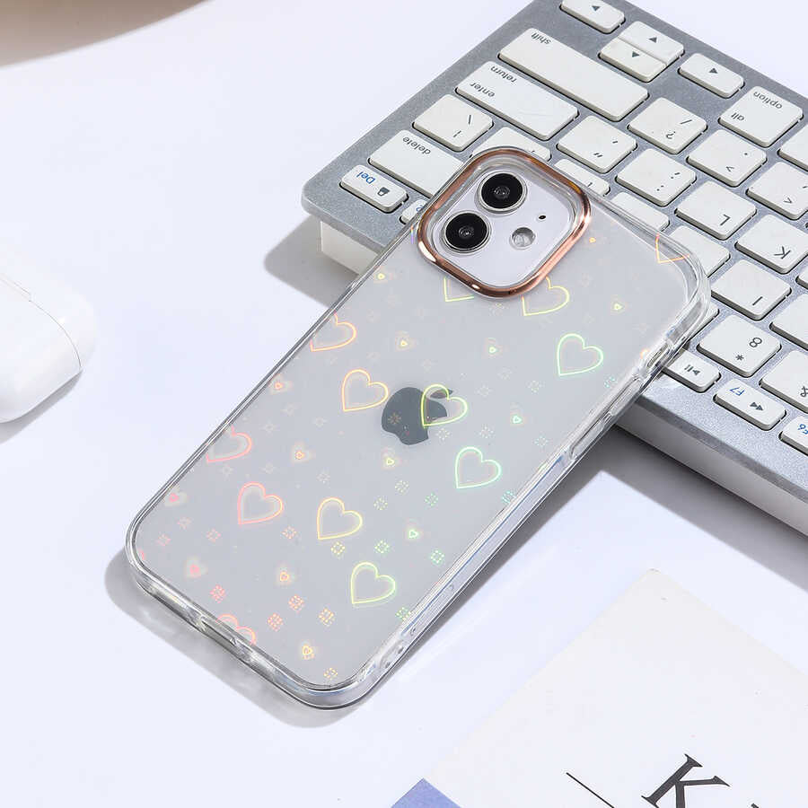 Apple iPhone 12 Kılıf Zore Sidney Desenli Sert Kapak Heart No1