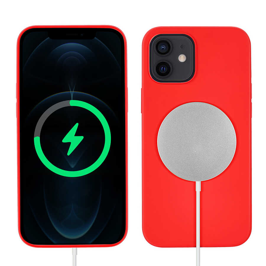 Apple iPhone 12 Kılıf Zore Silksafe Wireless Kapak Kırmızı